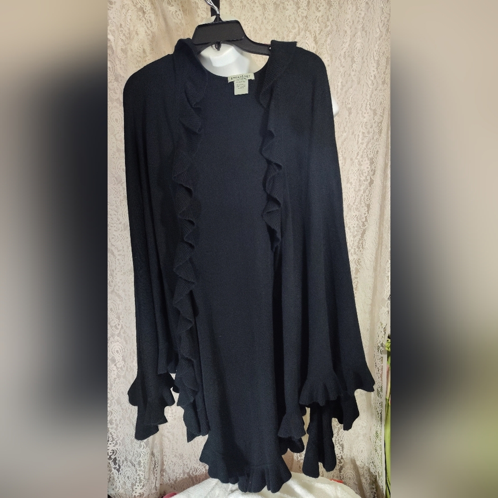 Geneology Black Kimono Wrap Ruffle Sweater